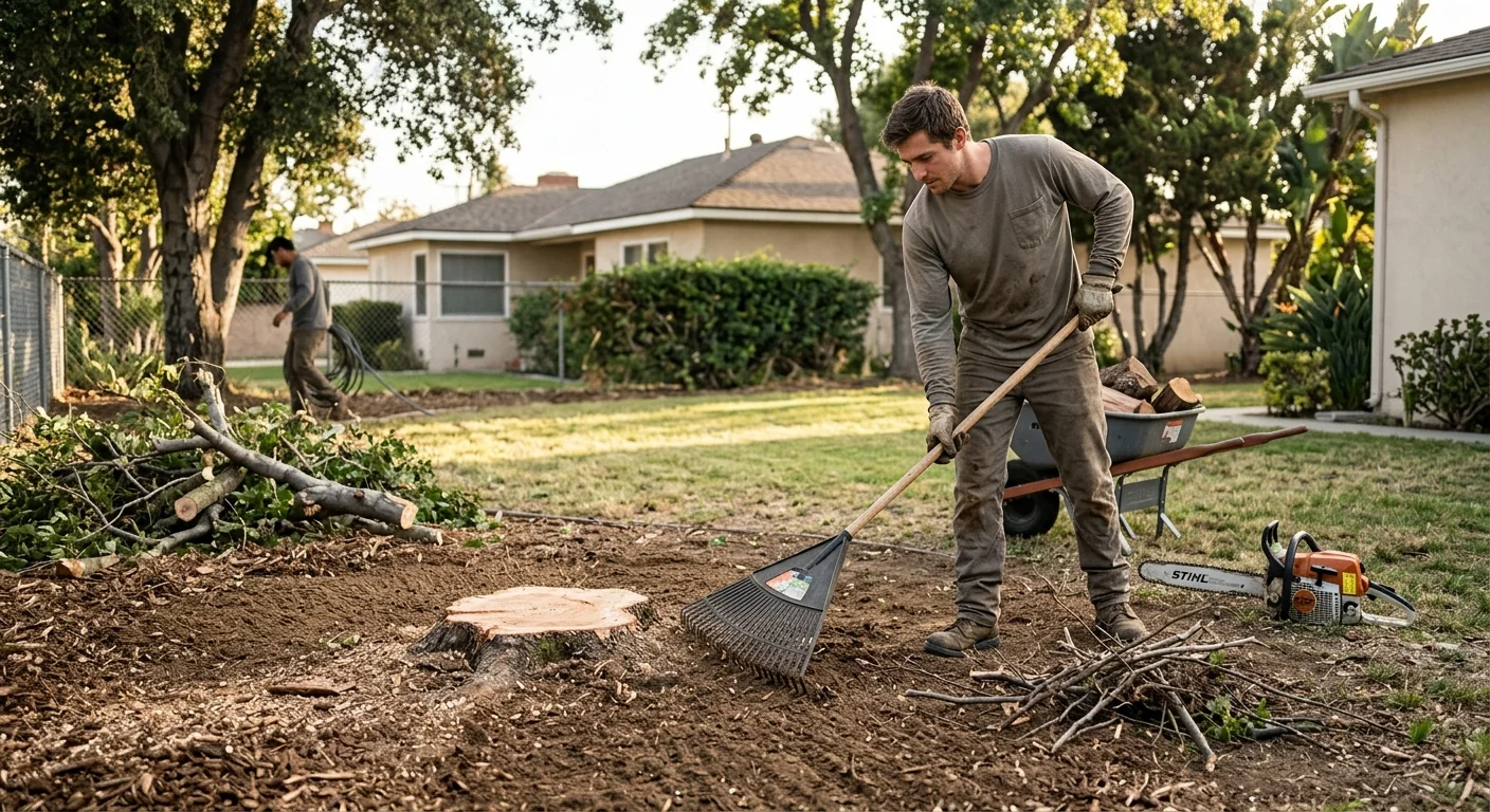 Cleared residential yard after post-storm tree debris removal in Burbank