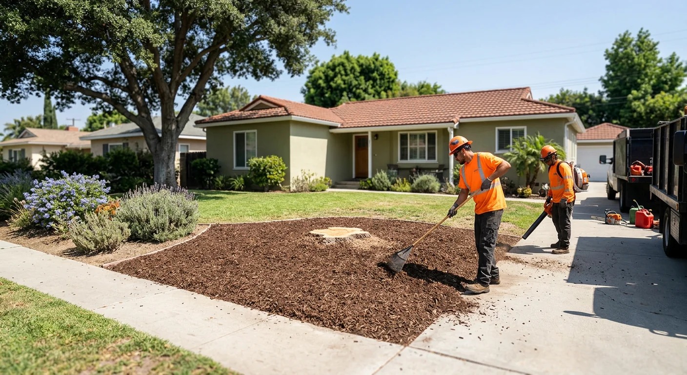 Clean front yard with ground stump after completed Burbank storm cleanup