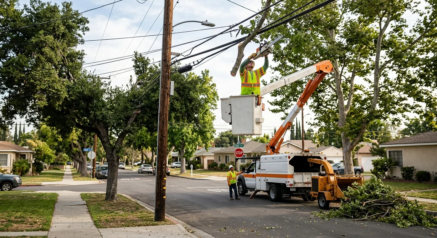 Clearance pruning around overhead power lines in a Burbank neighborhood