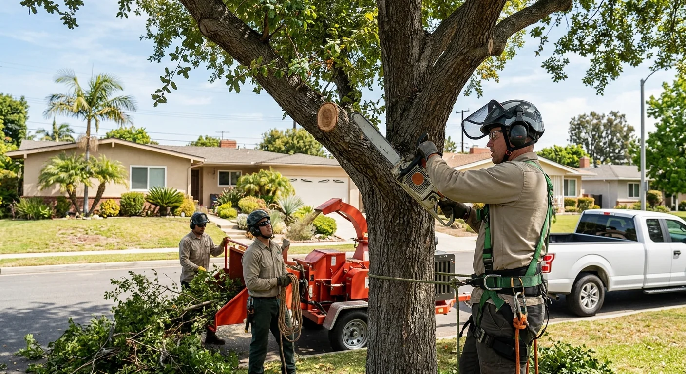 Close-up of rigging gear used for controlled tree removal