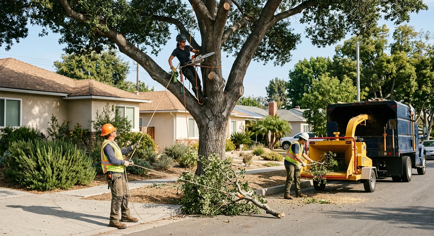 Arborist reviewing a written tree service estimate with a homeowner in Burbank