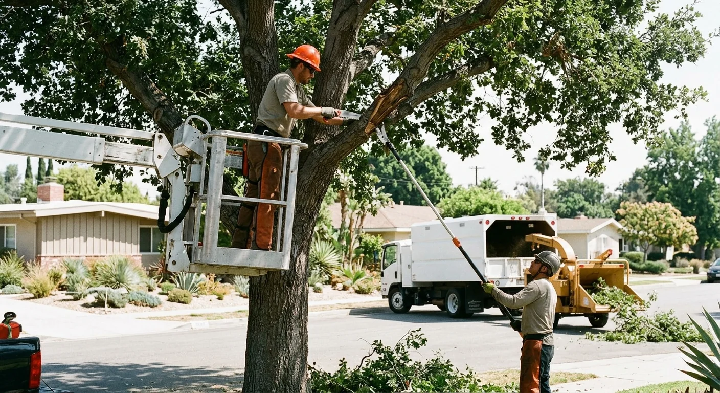 Cracked branch union and deadwood on a stressed tree needing service in Burbank
