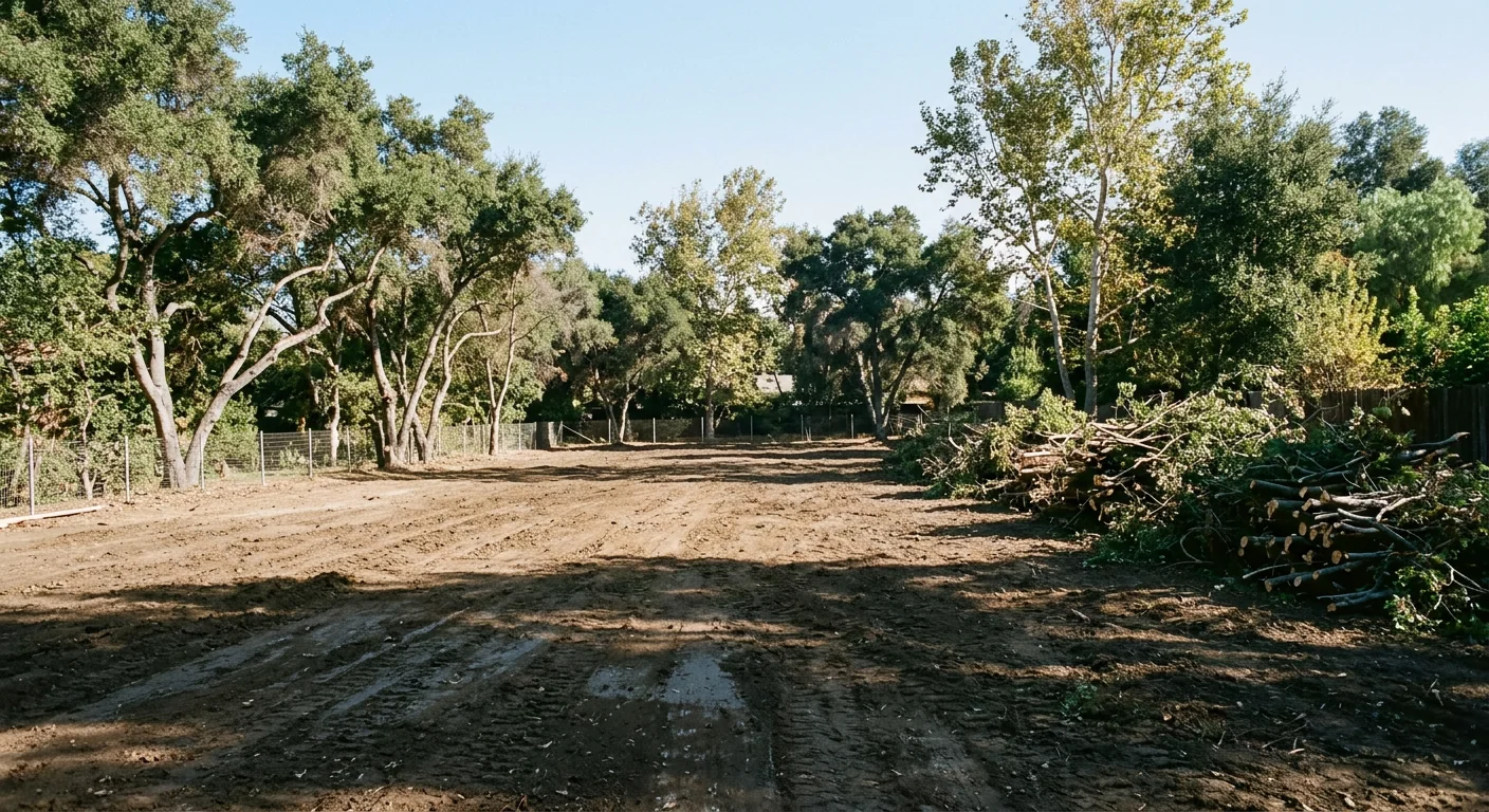 Cleared overgrown lot ready for redevelopment after brush removal
