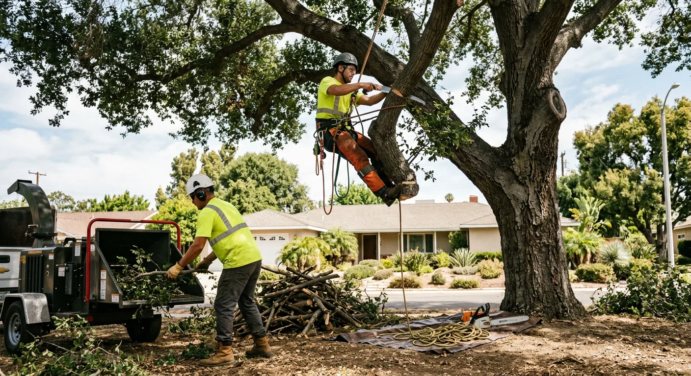 Burbank Tree Removal crew completing a post-job walkthrough with a homeowner
