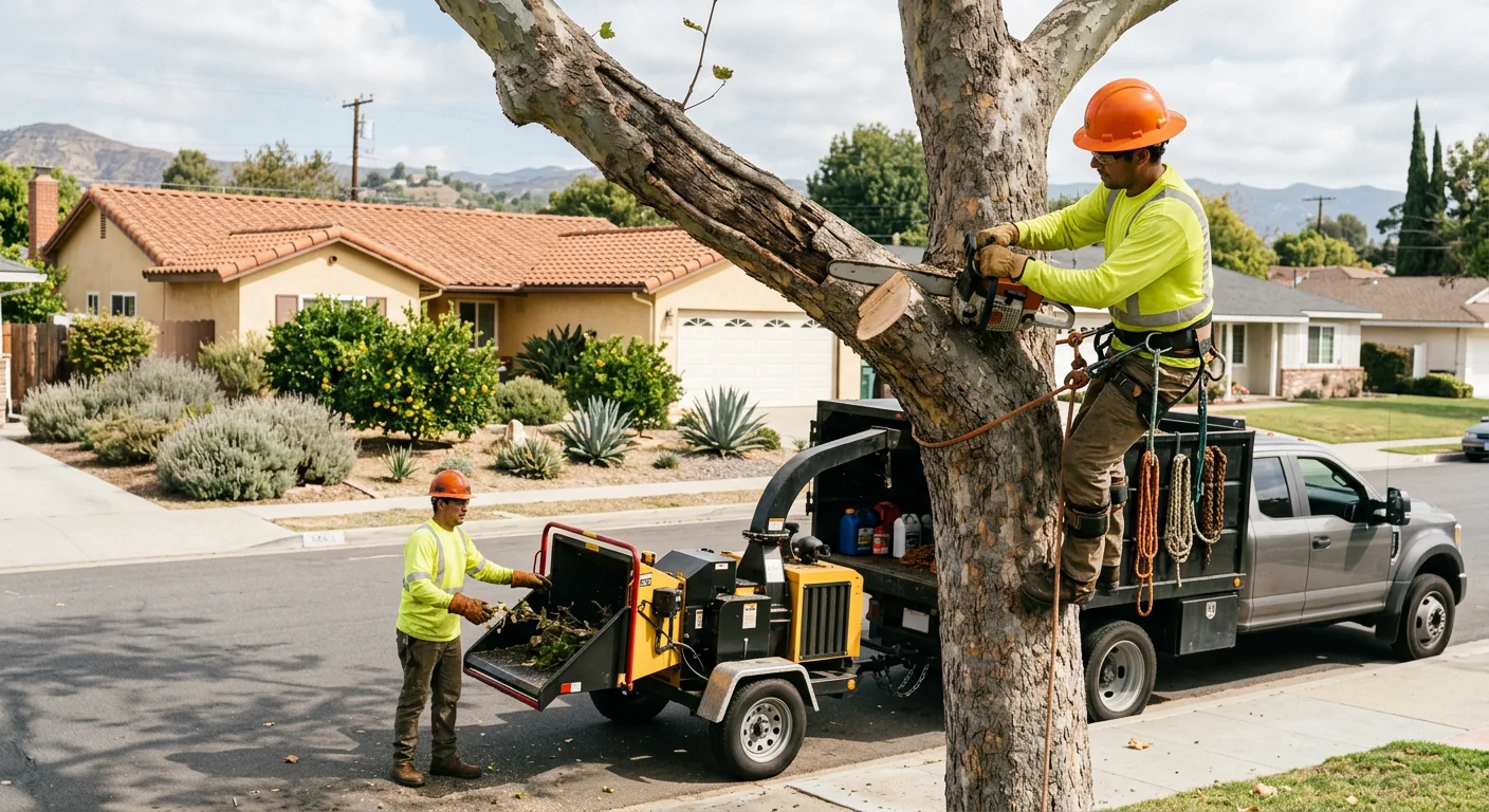 Arborist crown thinning a mature tree canopy on a Burbank residential property