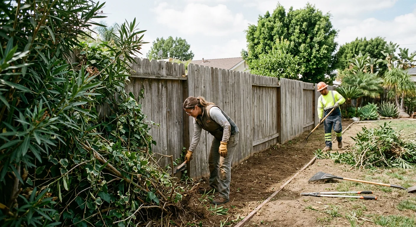 Fence line branches trimmed back to restore clearance in a Burbank yard